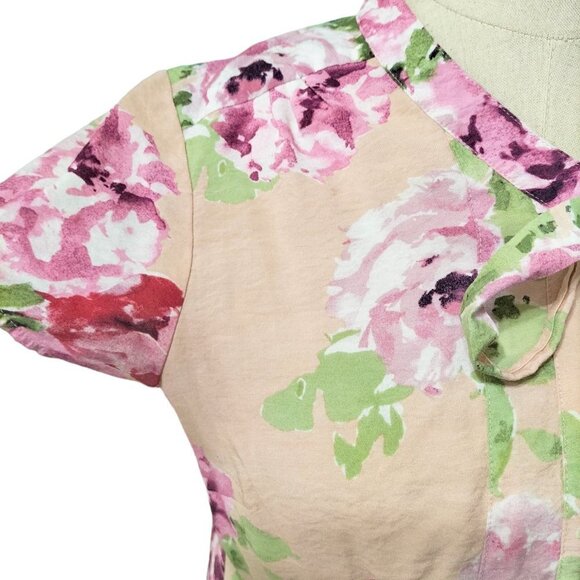 (854)Van Heusen Studio Blush Pink Button Front Floral Print Top Size L - Picture 5 of 8